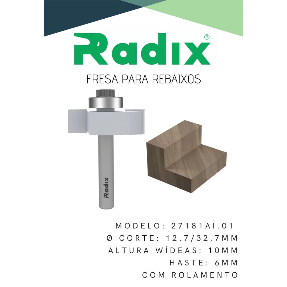 Fresa Decorativa com Rolamento 10x6mm 27181AI.01 Radix