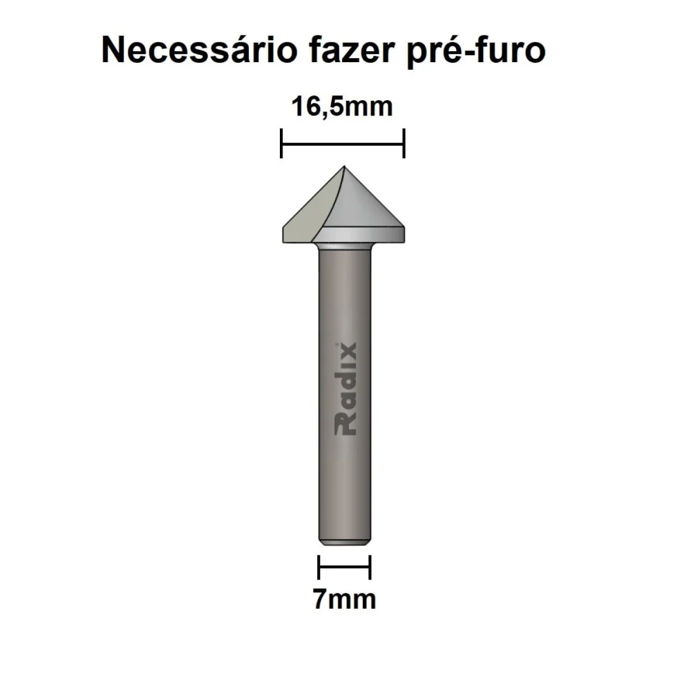 Fresa Escareadora 45º Corte 16.5mm 22D1650.07 Radix