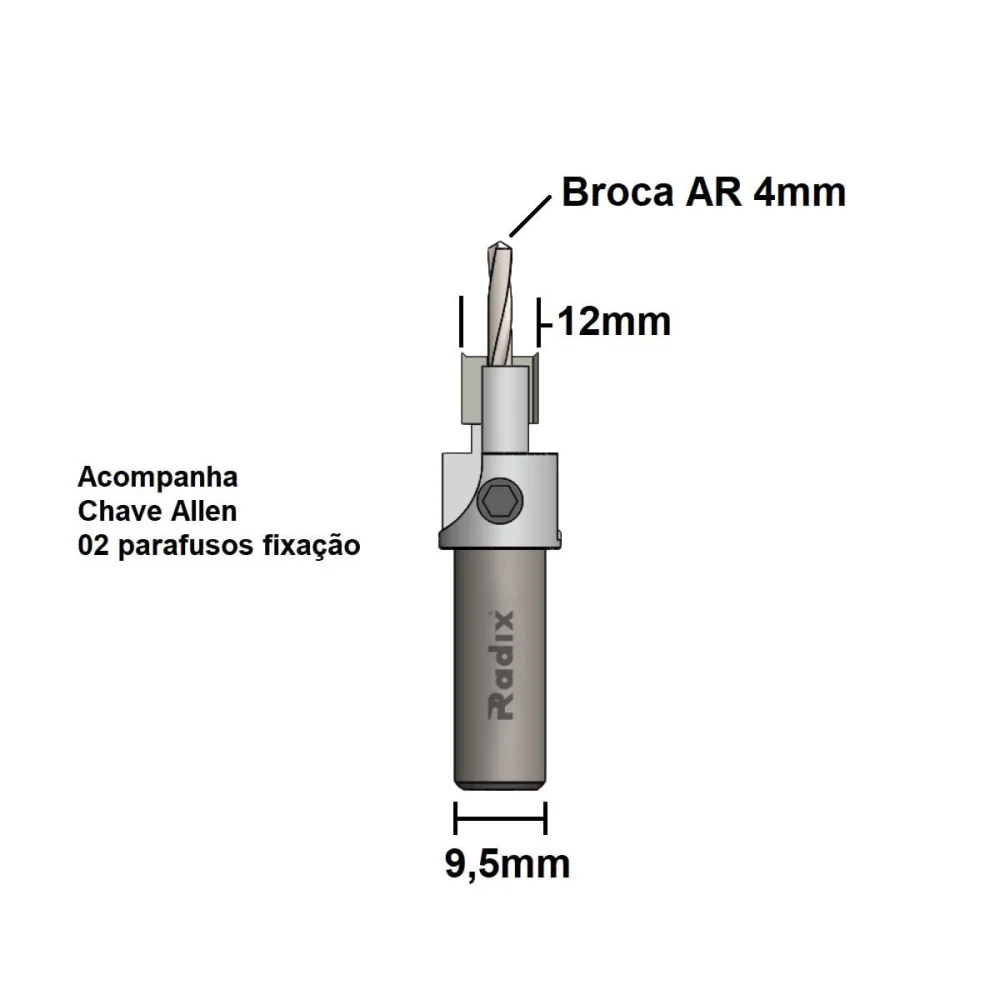 Fresa Escareadora Corte Reto 12x4mm 22B1240.04 Radix