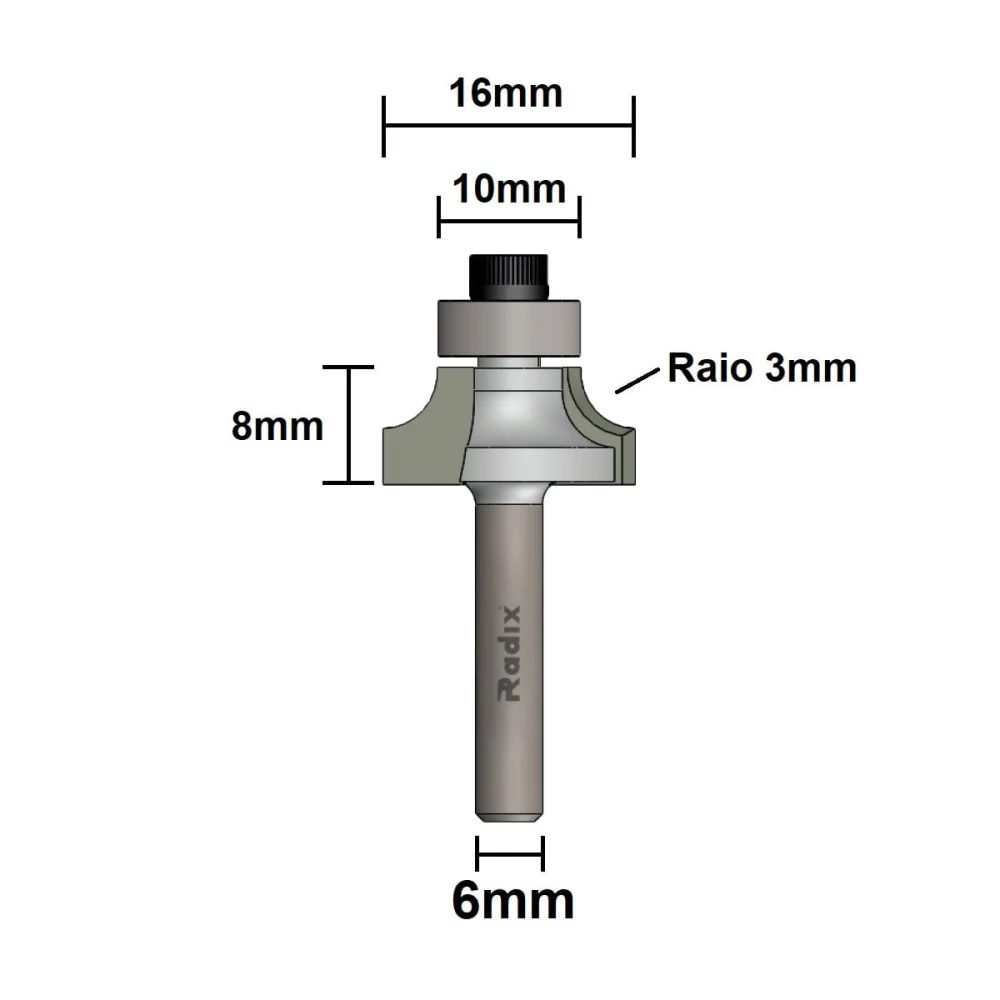 Fresa Meia Esfera com Ponta U Haste 6mm 1974095.01 Radix