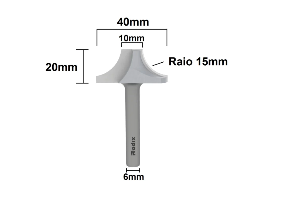 Fresa para Canto Arredondado Raio 15mm 19R15.0.01 Radix