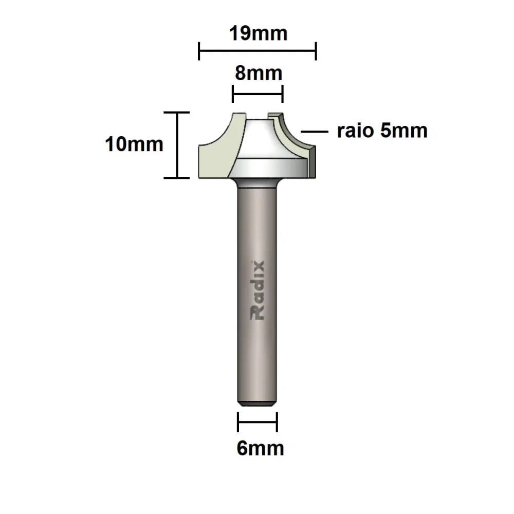 Fresa para Canto Arredondado Raio 5mm 19R5.00.01 Radix