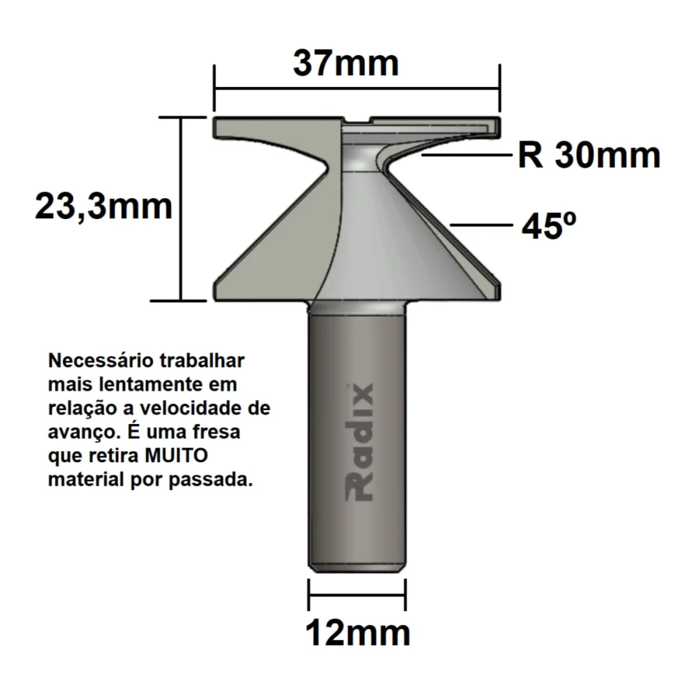 Fresa para Dobrar Mdf Raio 30mm Haste 12mm 2037000.06 Radix