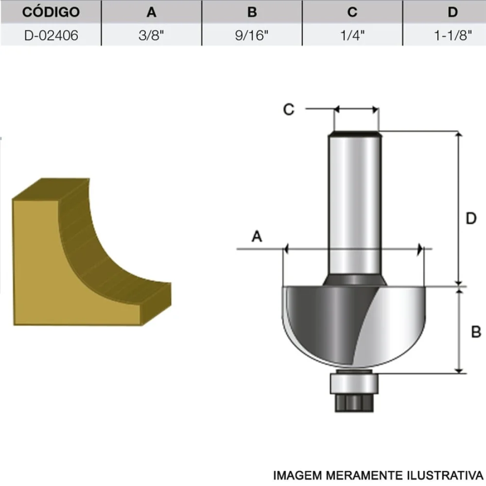 Fresa para Moldura Côncava com Rolamento HT 3/8 Pol D-02406 Makita