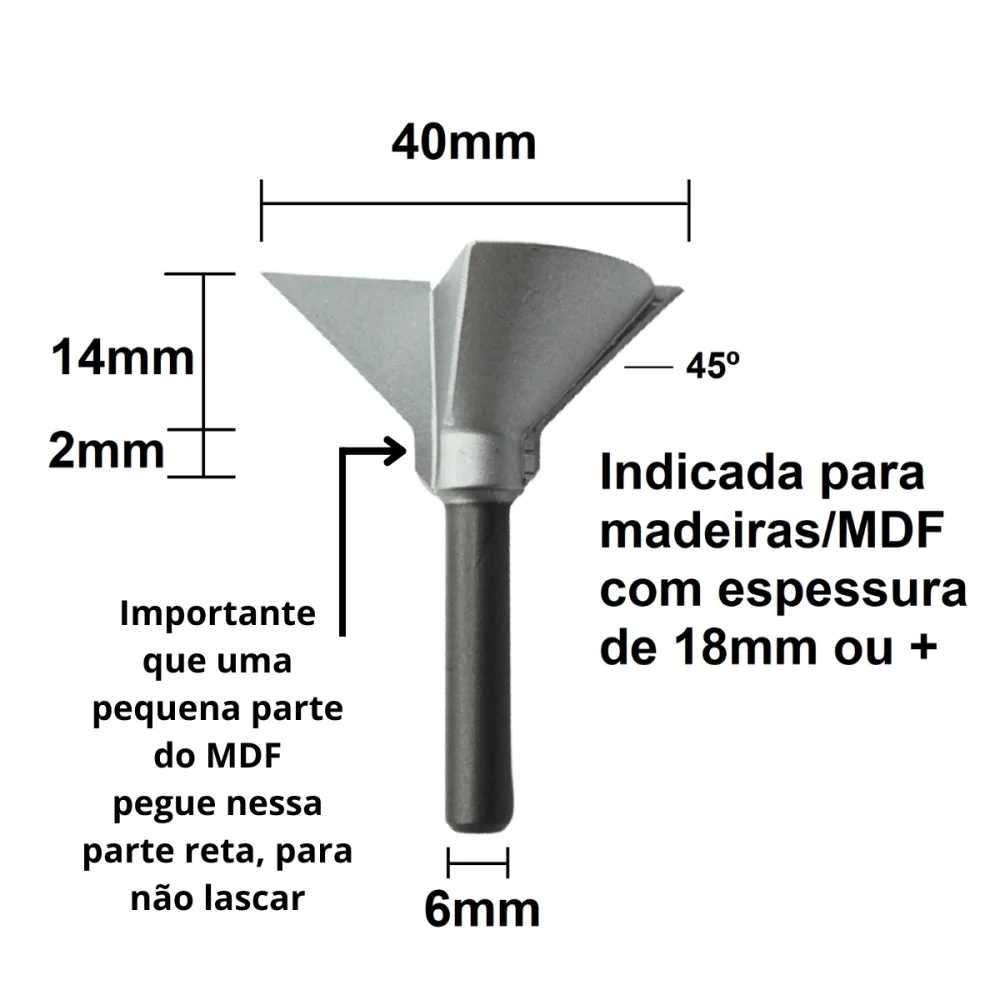 Fresa para Puxador de Gaveta 40x14mm Haste 6mm 2059100.01 Radix