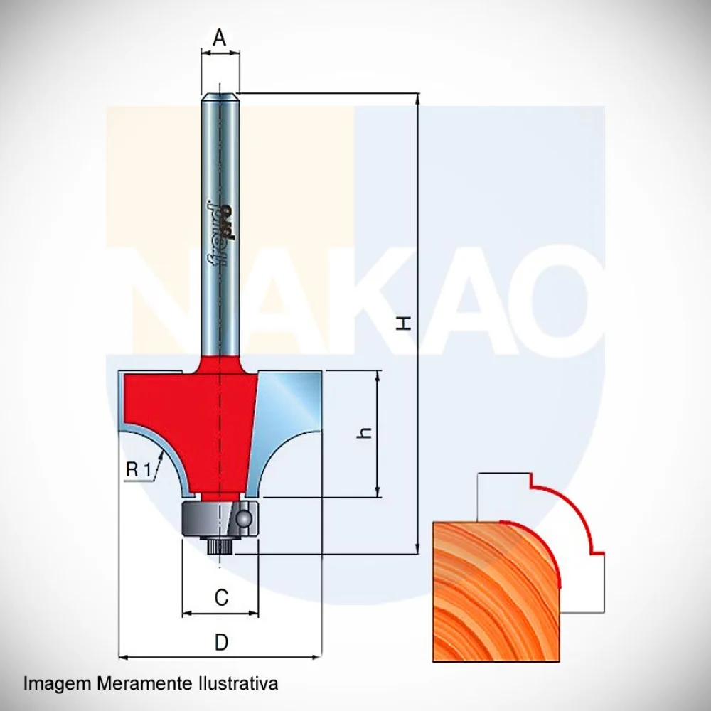 Fresa para Tupia Cordão Calçada de Widea com Rolamento Raio 8mm 34-11206 Freud
