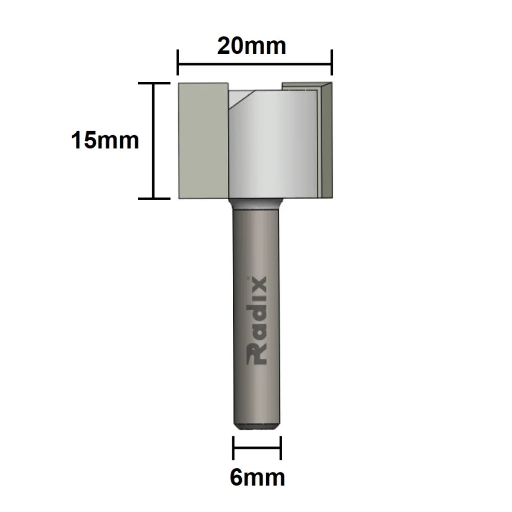 Fresa Paralela para Tupias Corte 20mm x 15mm Haste 6mm 142015.01 Radix
