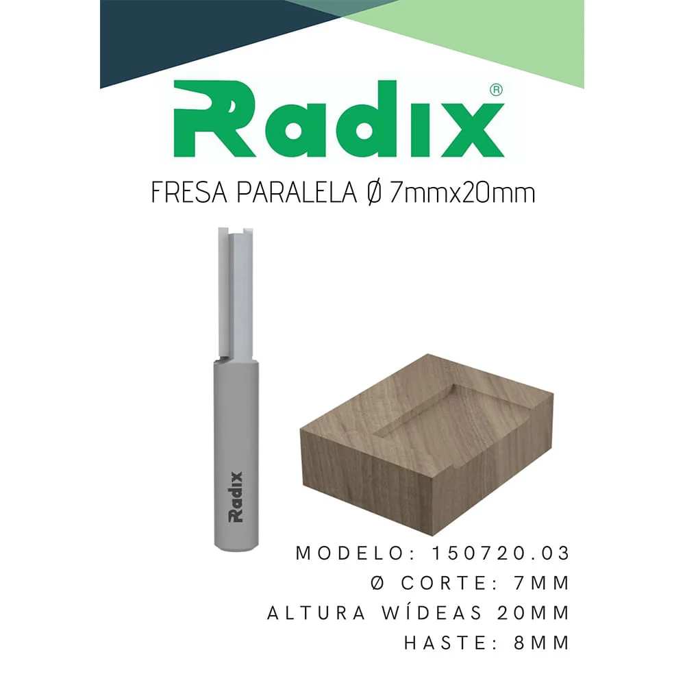 Fresa Paralela Reta para Tupia 7mm x 20mm 150720.03 Radix