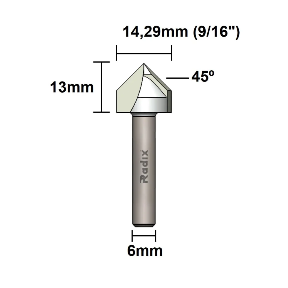 Fresa Ponta V Corte 14.3x13mm Haste 6mm 2059070.01 Radix