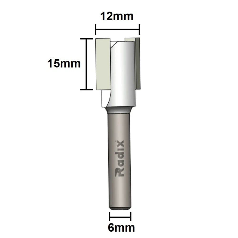Fresa Reta para Tupia Corte 12mm x 15mm Haste 6mm 141215.01 Radixix