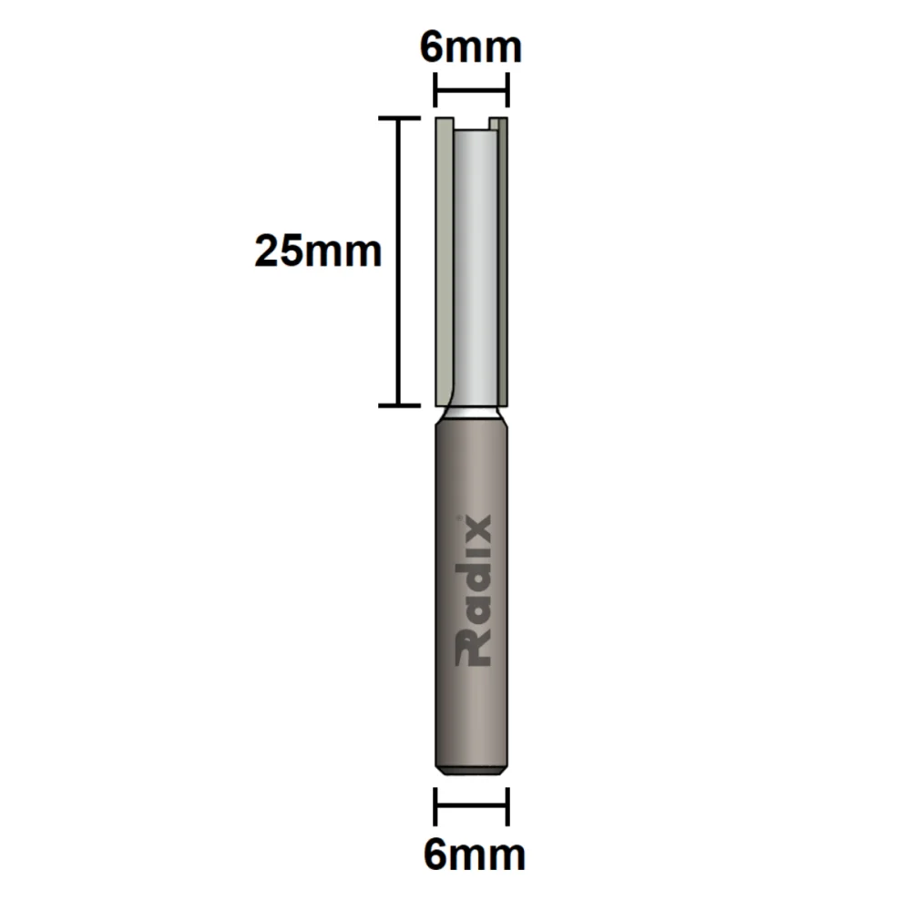 Fresa Reta para Tupia Corte 6mm x 25mm Haste 6mm 150625.01 Radix