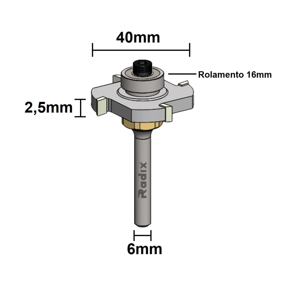 Fresa Serrinha Debrum 40mm com Rolamento Haste 6mm 18F4025.01 Radix