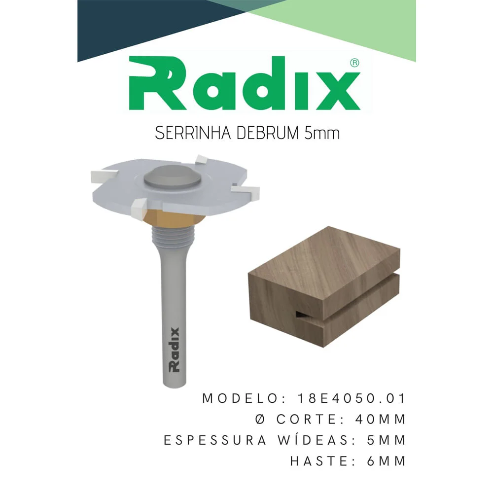 Fresa Serrinha Debrum 40mm sem Rolamento Haste 6mm 18E4050.01 Radix