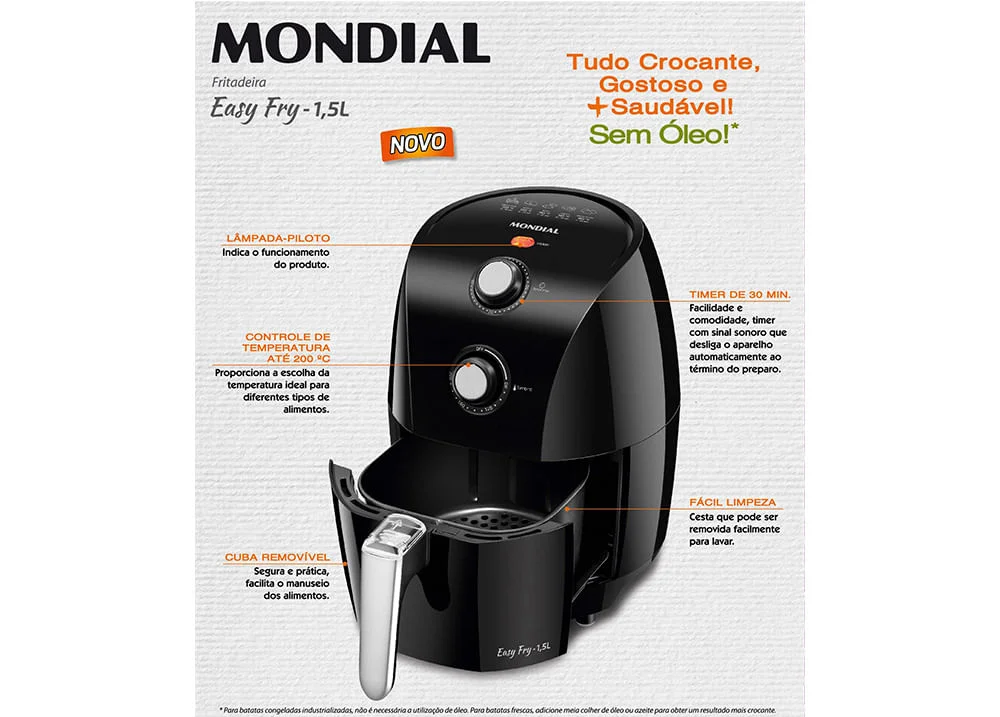 Fritadeira Easy 1,5L Preta Fry AF-23 Mondial
