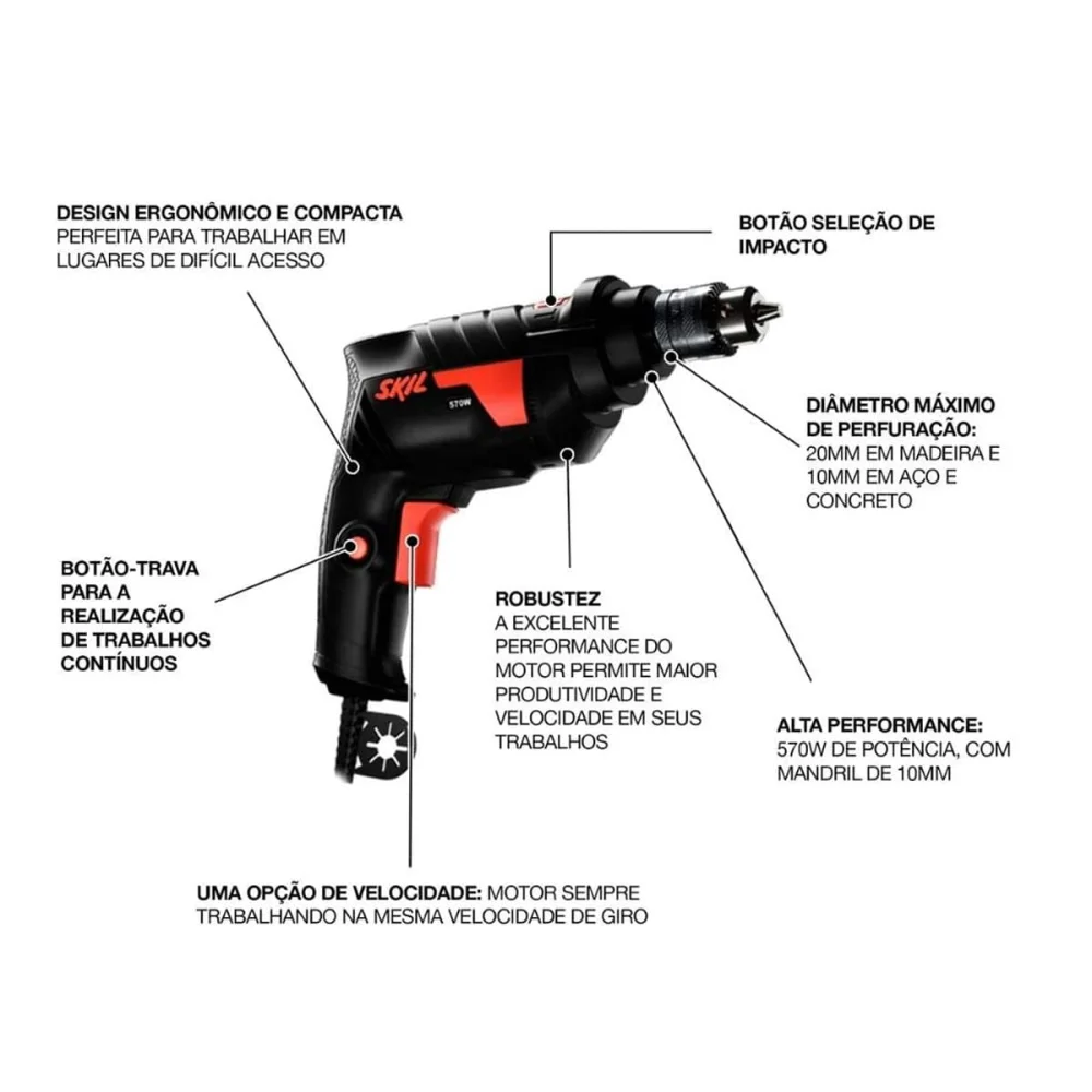 Furadeira de Impacto 10mm 570 Watts 6600 Skil