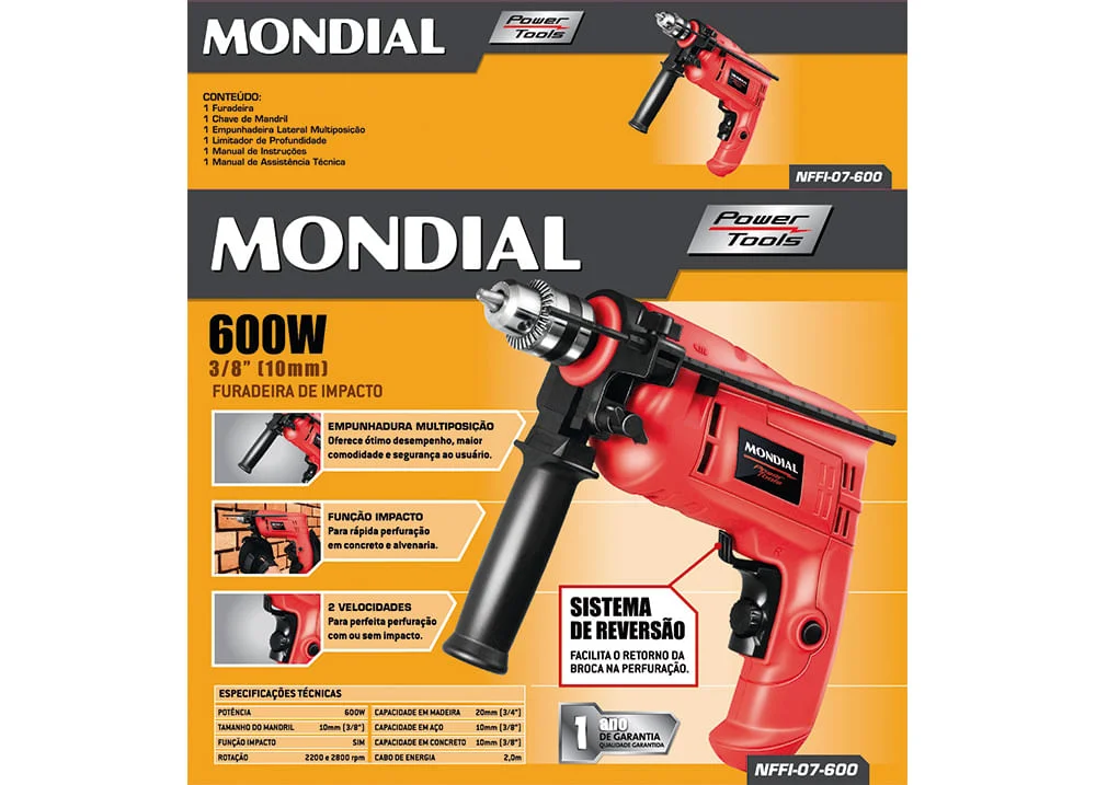 Furadeira de Impacto 10mm 600 Watts FFI-07 Mondial
