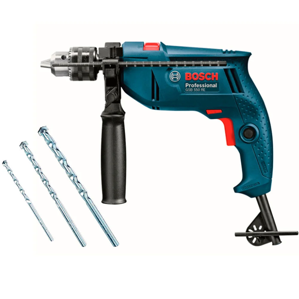Furadeira de Impacto 13mm GSB 550 RE e 3 Brocas Bosch
