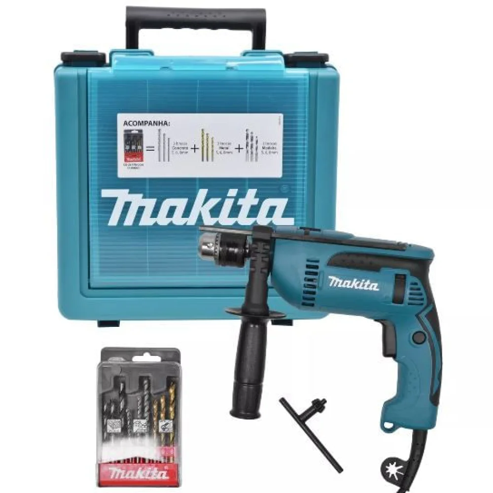 Furadeira de Impacto 13mm HP1640KX1 e Kit de Brocas Makita
