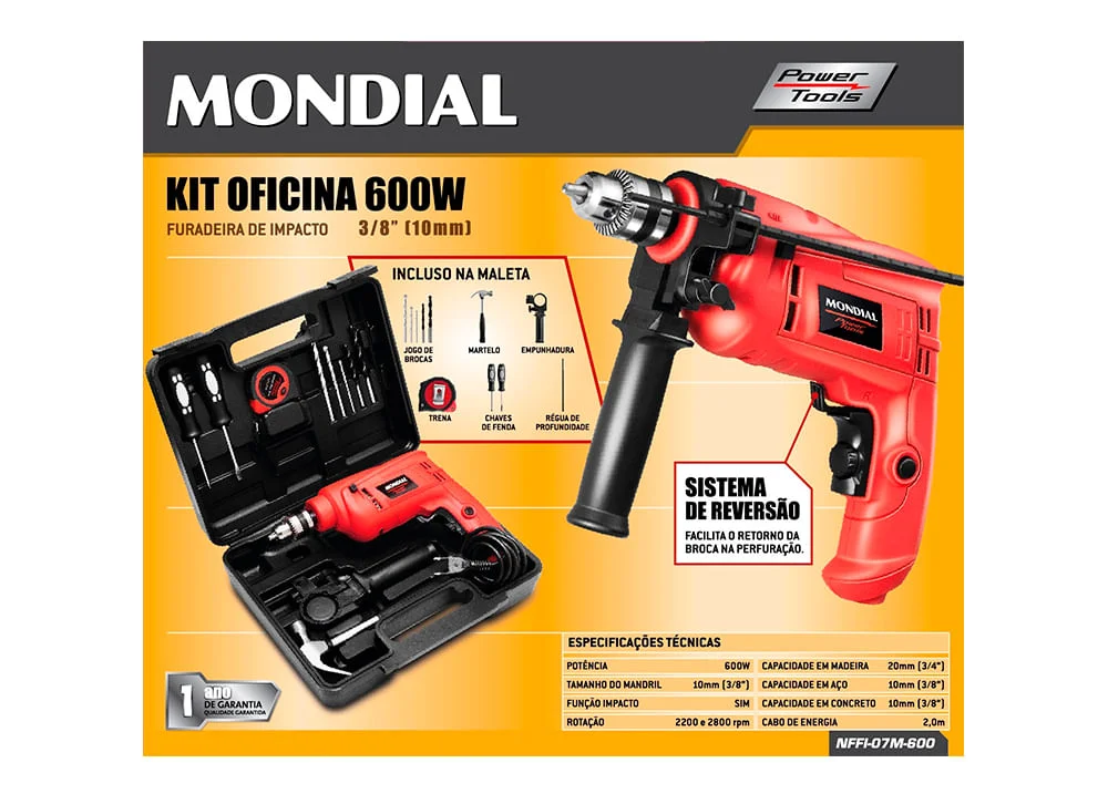 Furadeira de Impacto 3/8 Pol com Maleta 600 Watts NFFI-07M Mondial