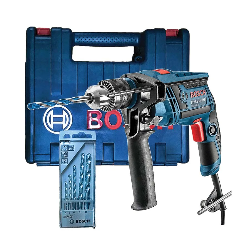 Furadeira de Impacto 650W 13mm GSB 13 RE com Maleta e Kit com 5 Brocas Bosch