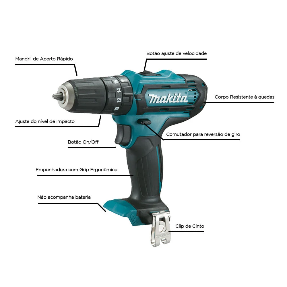 Furadeira e Parafusadeira 10mm à BateriaNão acompanha12V HP331DZ Makita