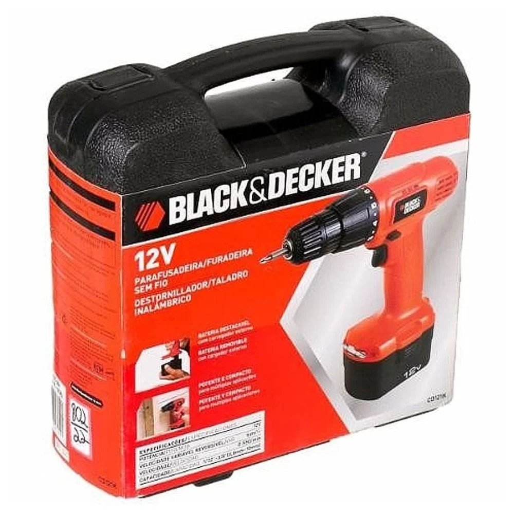 Furadeira e Parafusadeira à Bateria 12V e Maleta Plástica CD121K-BR Black&Decker