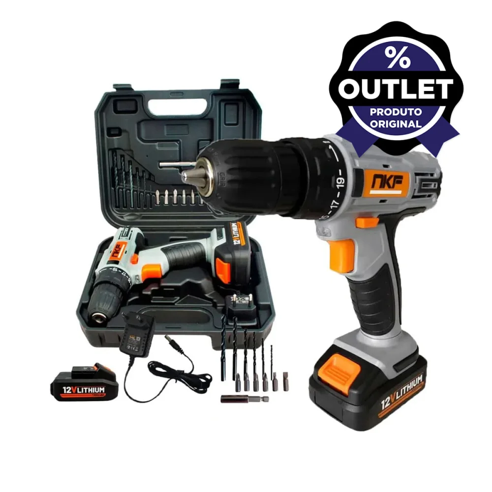 Furadeira Parafusadeira à Bateria 12V com Maleta e 13 Acessórios FP12X NKF - Outlet