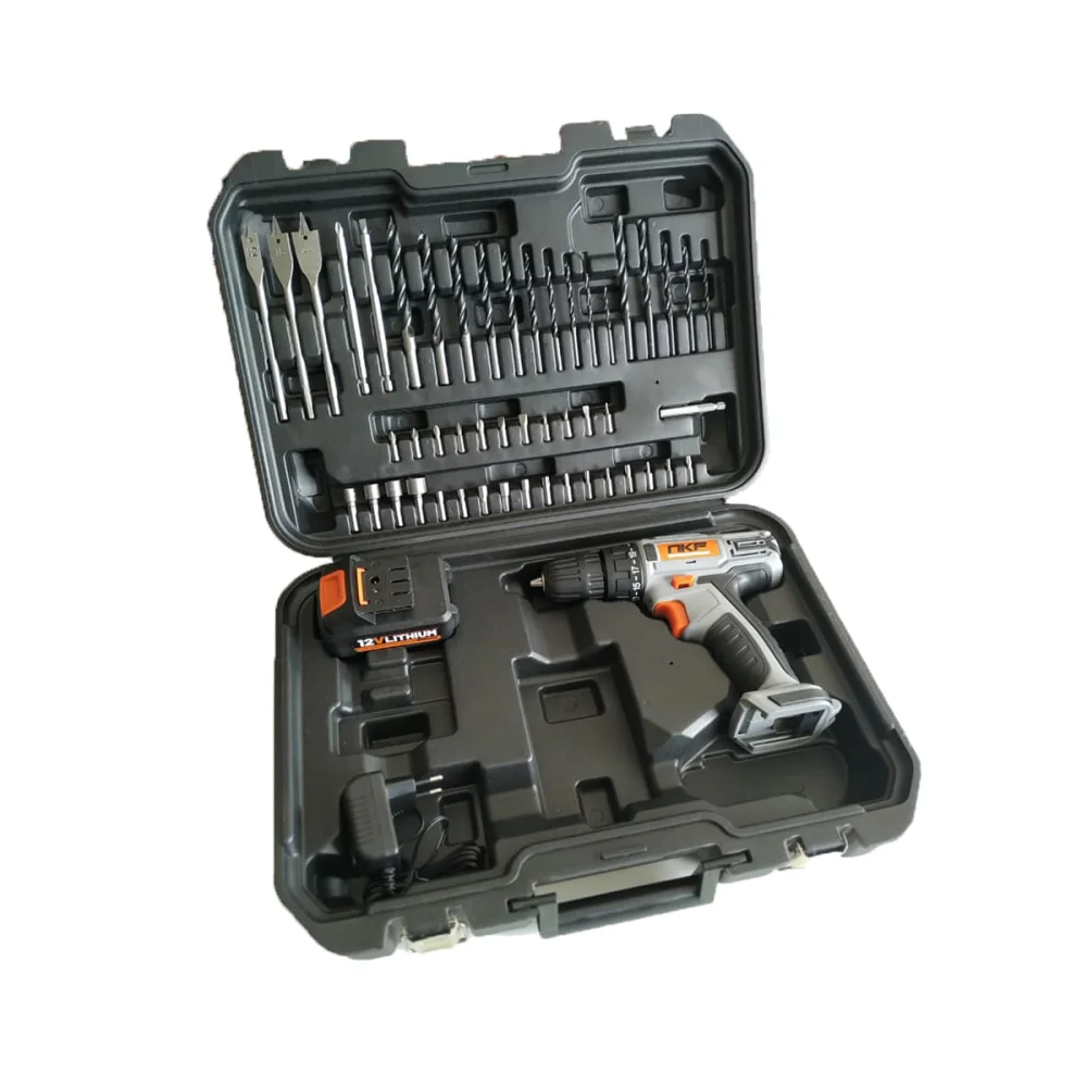 Furadeira Parafusadeira à Bateria 12V com Maleta e 50 Acessórios FP12X50 NKF Outlet