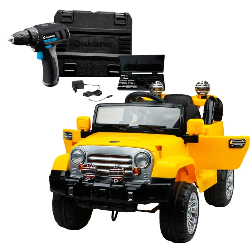 Jipe Trilha com Controle Remoto - Amarelo - 927600 - Bel Brink + Furadeira/Parafusadeira Recarregáve