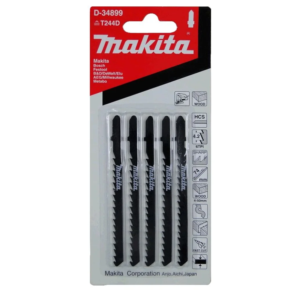 Jogo 5 Lâminas para Serra Tico Tico Corte Curvo Madeira D-34899 Makita