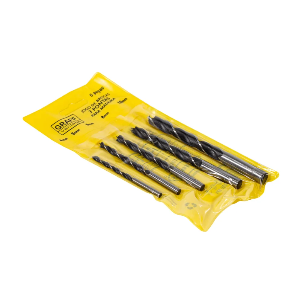 Jogo de Brocas para Madeira 3 Pontas 5 Peç Graff Vantage