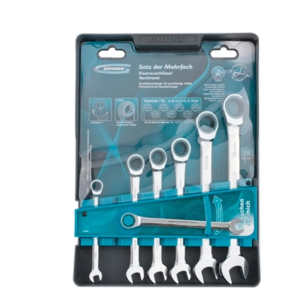 Jogo de Chave Combinada com Catraca CRV de 8 à 19mm 14890 Gross 7 peç