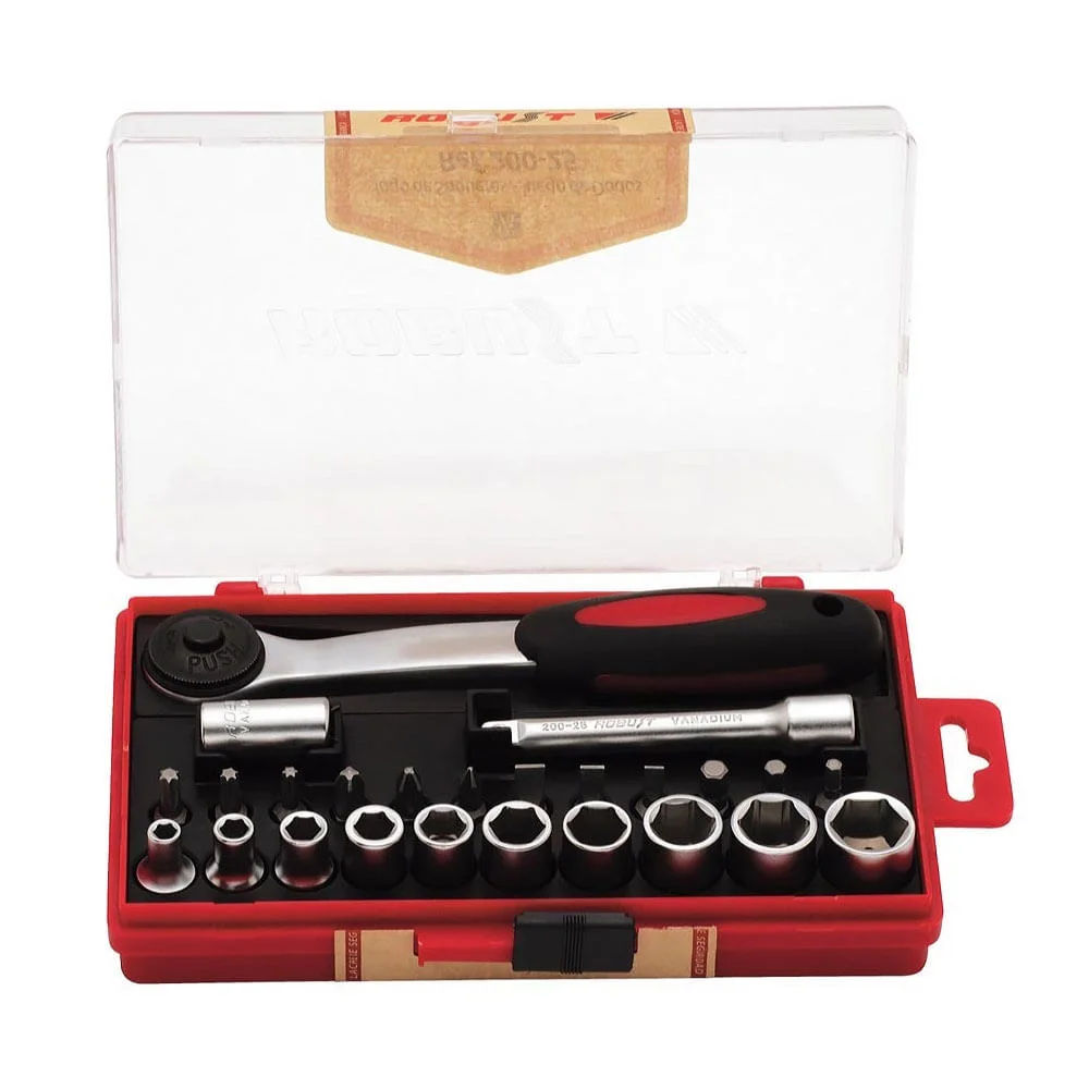 Jogo de Soquete Estriado 1/4 Pol 25 Peç 68950 Robust