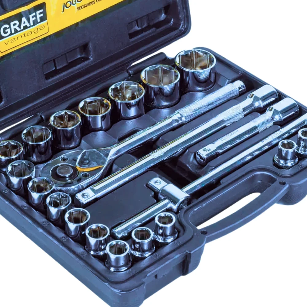 Jogo de Soquete Estriado e Acessórios 1/2 Pol 22 Peç Graff Vantage