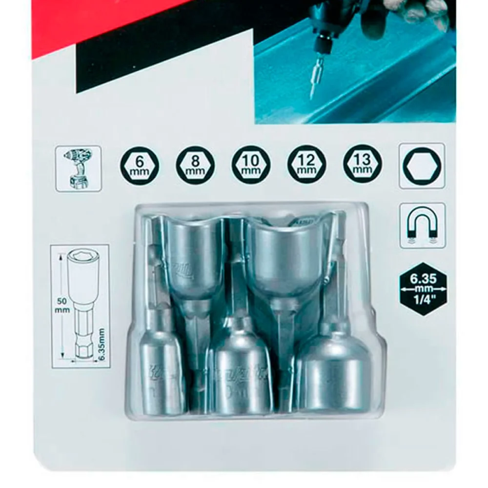Jogo de Soquete Magnético 13x50mm 5 Peç B-39154 Makita