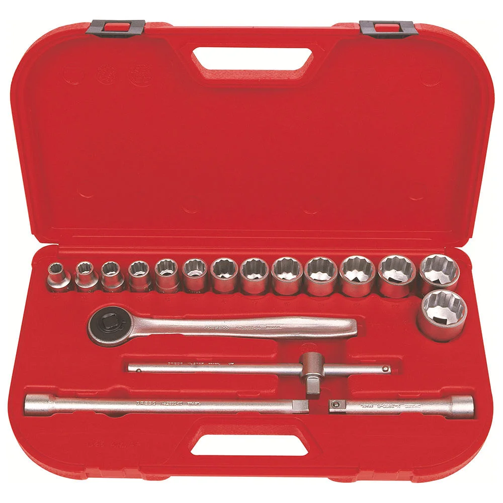 Jogo de Soquetes 1/2 Estriado D 26AM 60227 Gedore 18 Peç