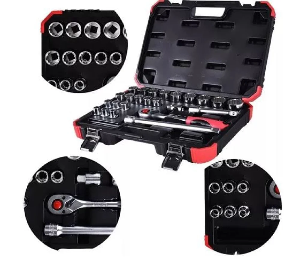 Jogo de Soquetes Catraca Estriados 24 Peç R69013024 3300056 Gedore Red