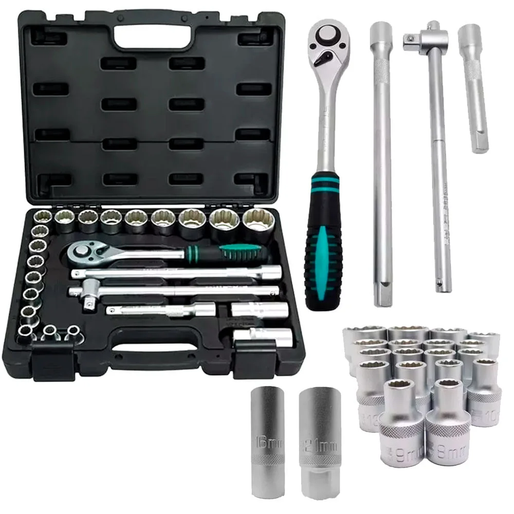 Jogo de Soquetes Chave Catraca 135769 Stels 24 Peç