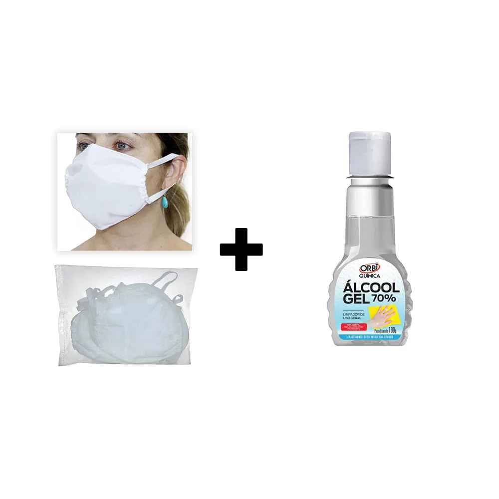 Kit 1 Álcool Gel 70° Antisséptico 500G e 10 Unid de Máscaras Descartáveis em TNT