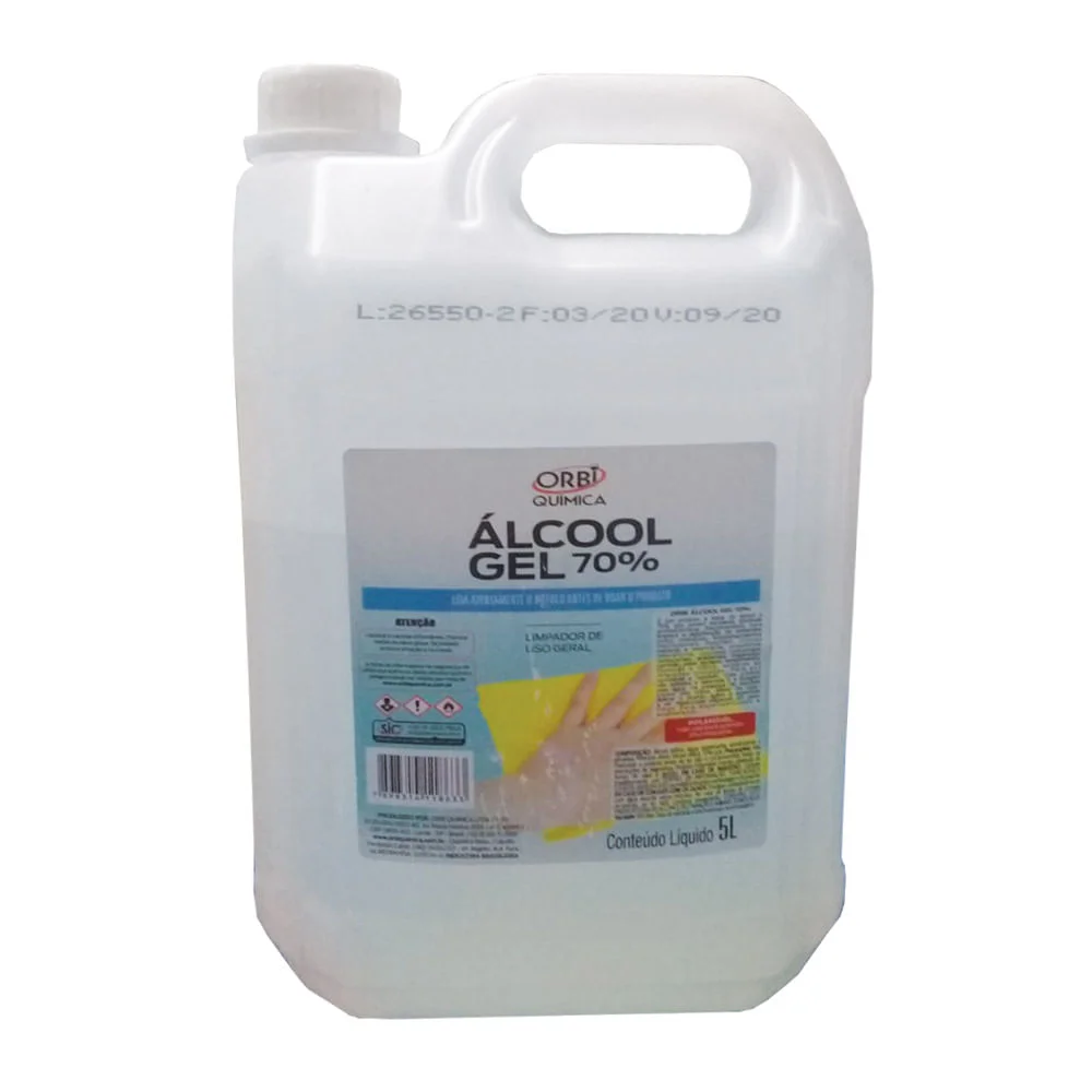 Kit 1 Álcool Gel 70° Antisséptico 5L e 100 Unidades Máscaras Descartáveis em TNT