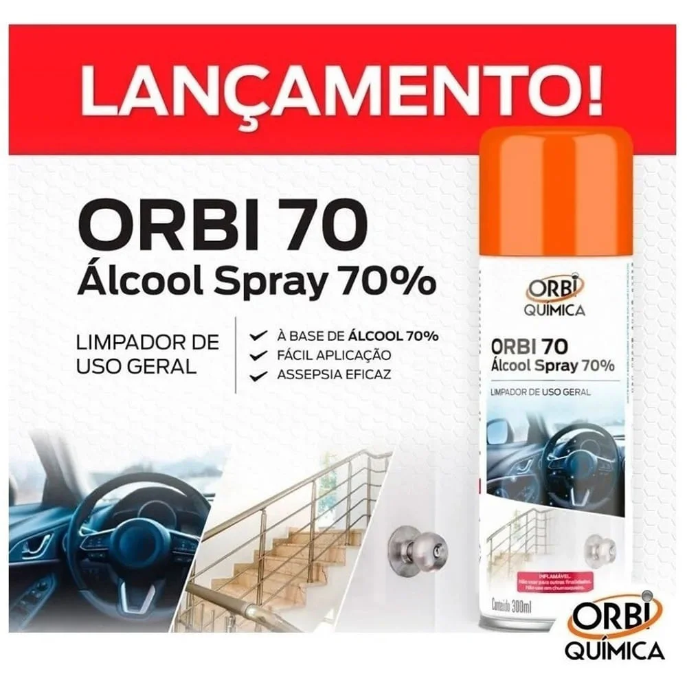 Kit 10 Álcool Spray 70° Antisséptico e Higienizador 300ML 209G Orbi
