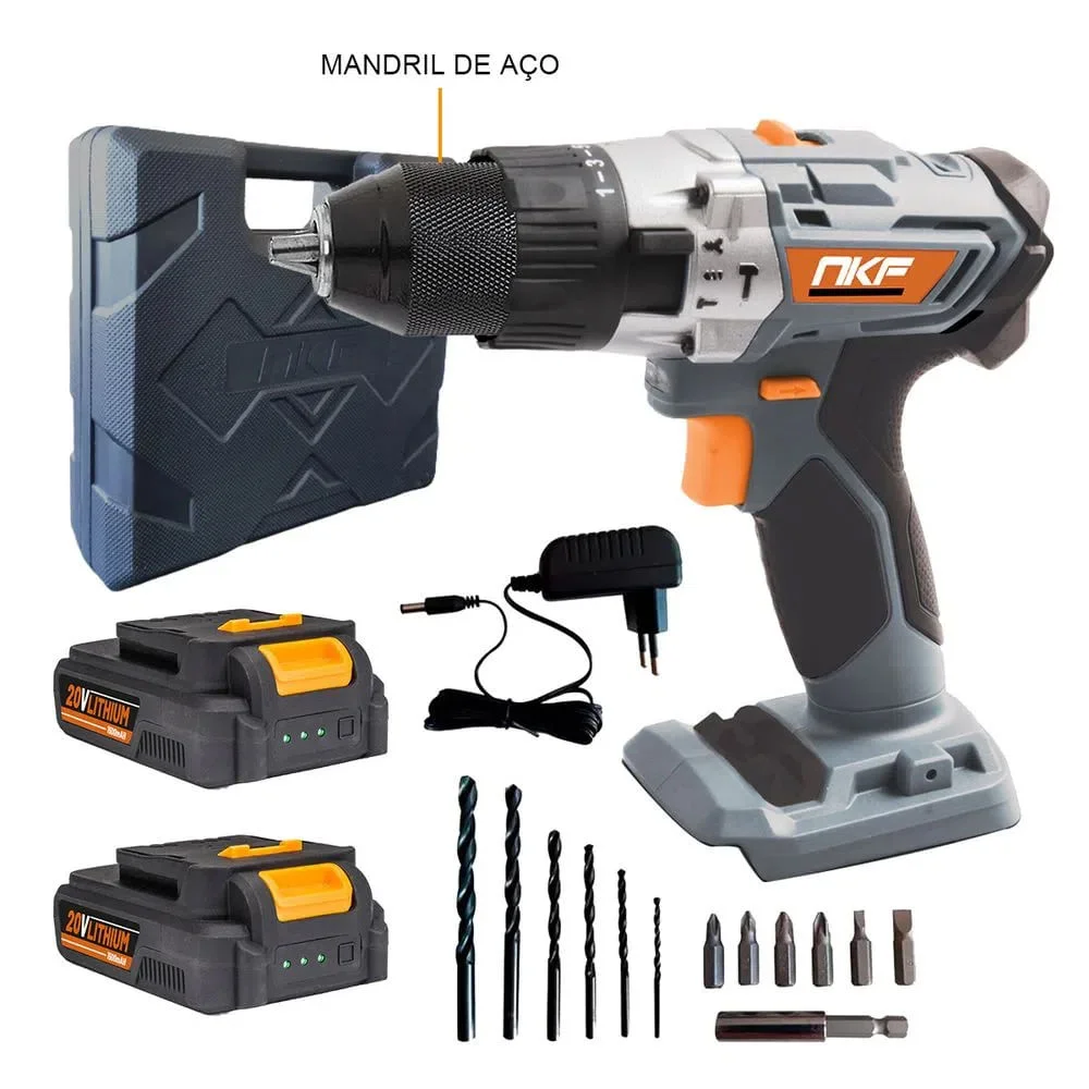Kit 10 Furadeira de Impacto e Parafusadeira à Bateria com 20 Baterias FP20X2 NKF