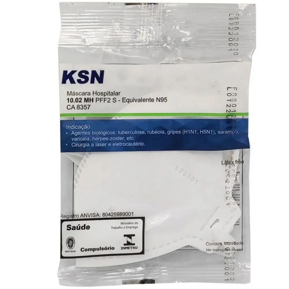 Kit 10 Máscaras Hospitalar Modelo PFF2 S 10.02 MH KSN