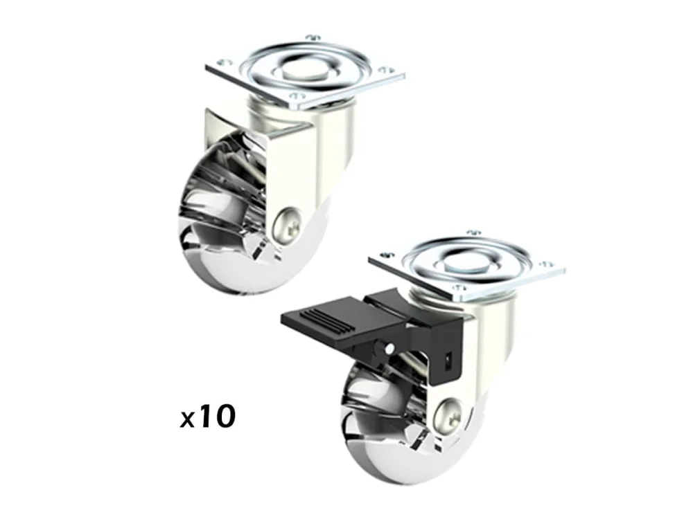 Kit 10 Rodízios 50mm com Freio e 10 Rodízios 50mm sem Freio Soprano