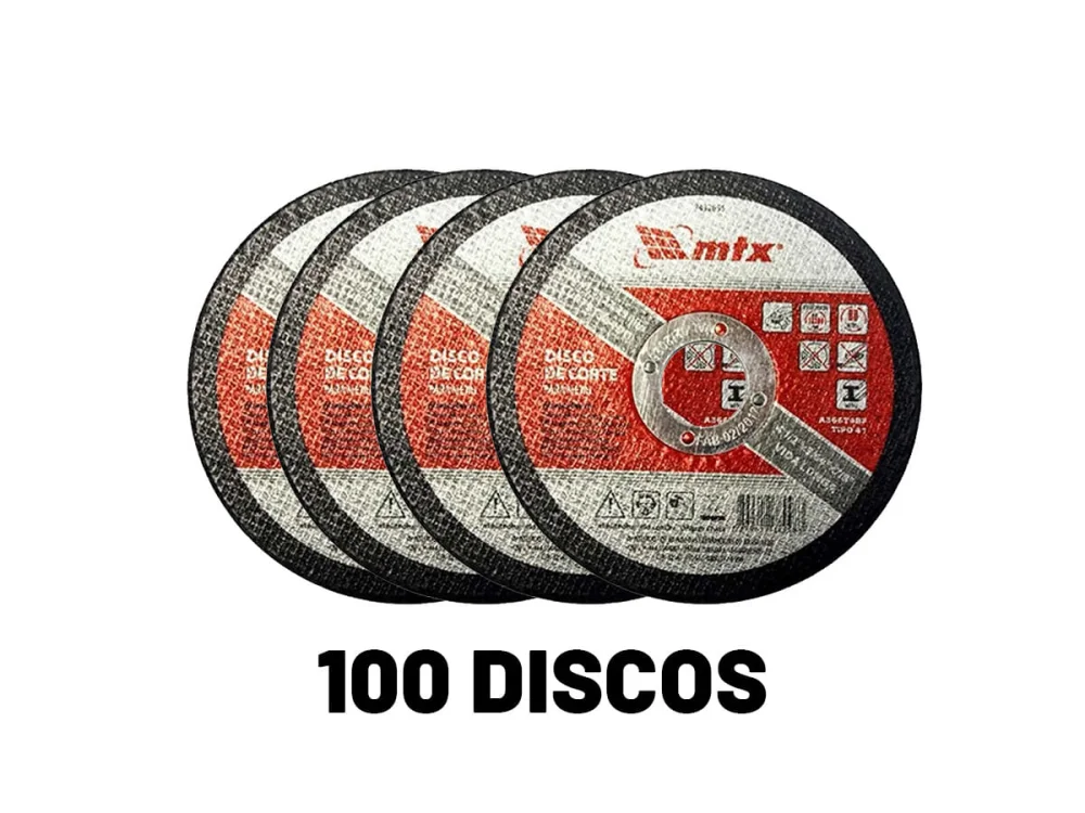 Kit 100 Discos de Corte para Metal 115x1x22mm 7432655 MTX