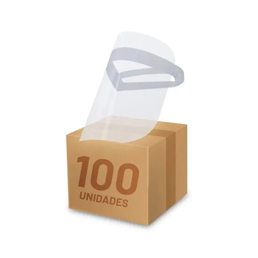 Kit 100 Máscaras Protetor Facial Visor Transparente em Polipropileno Face Shield