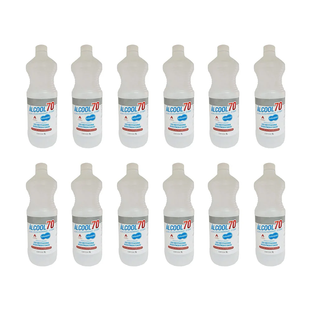 Kit 12 Álcool Líquido 70º 1 Litro