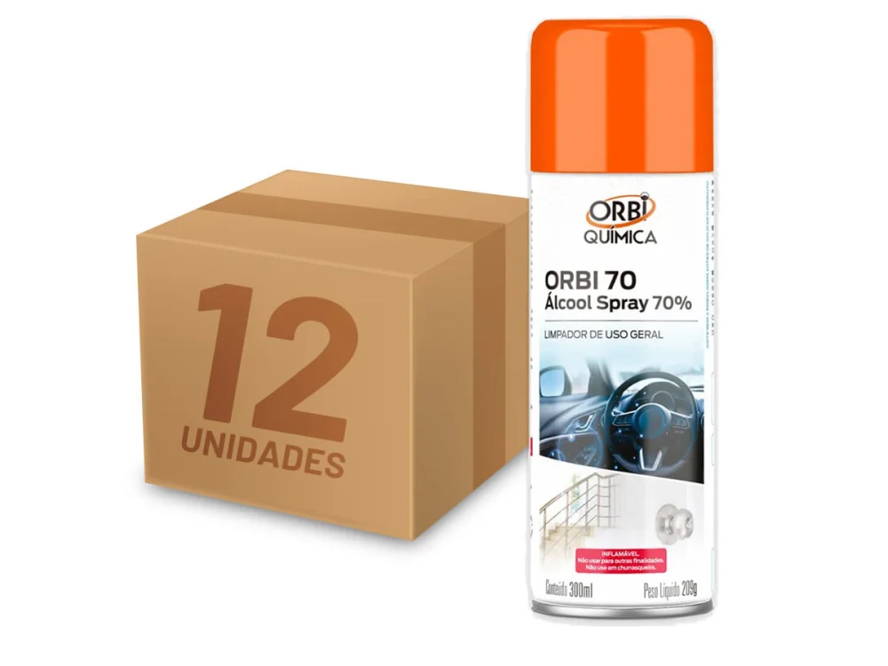 Kit 12 Àlcool Spray 70° Antisséptico e Higienizador 300ML 209G Orbi