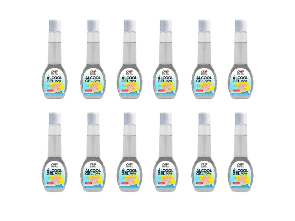 Kit 12 Unid Álcool Gel 70° Antisséptico e Higienizador de Mãos 200G Orbi