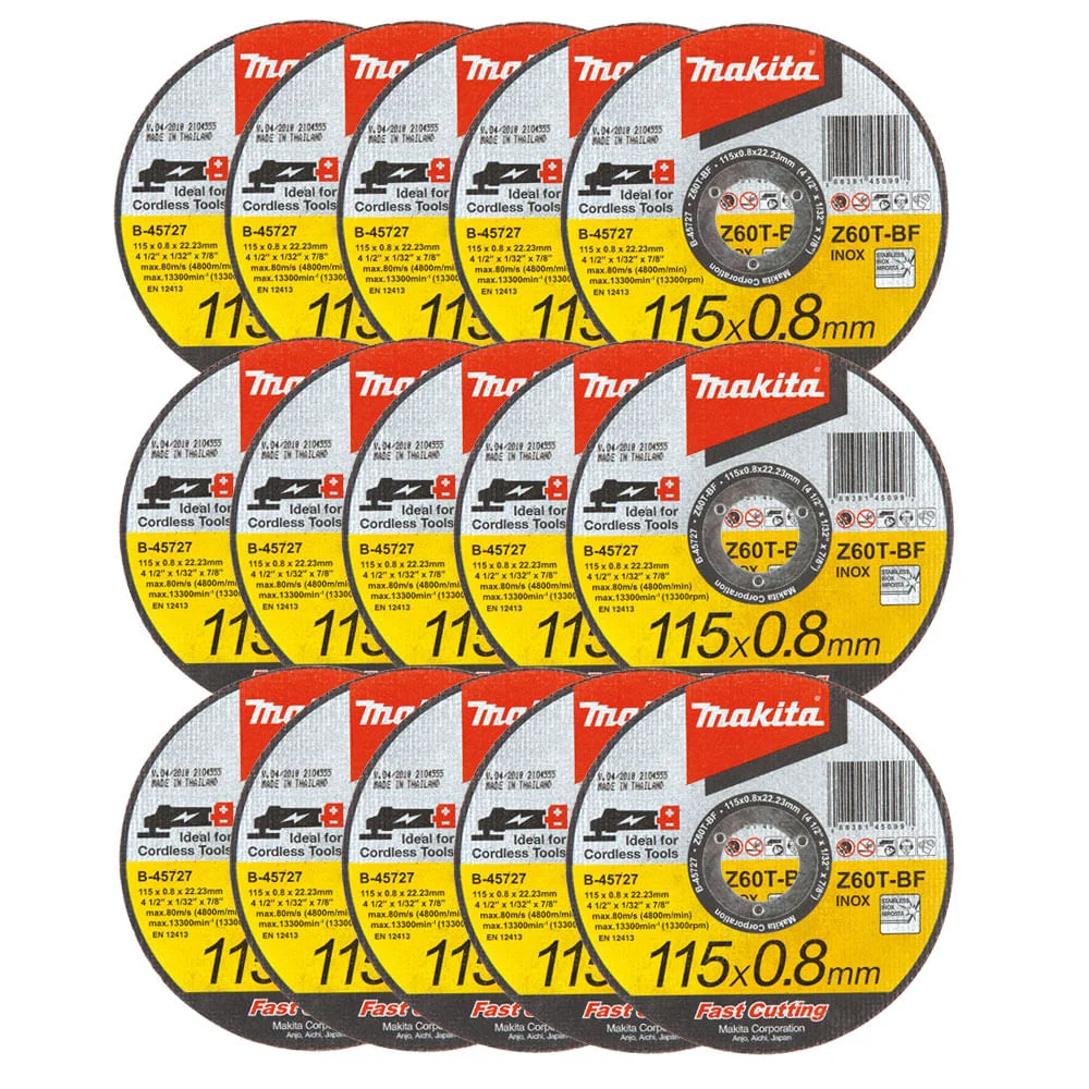 Kit 15 Discos de Corte Abrasivo Fast Cutting 115x0.8x2223mm B-45727-25 Makita